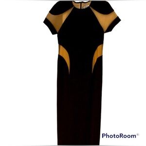 Lumiere by Bariano Black & Tan Nude Illusions Mesh  Cocktail Dress